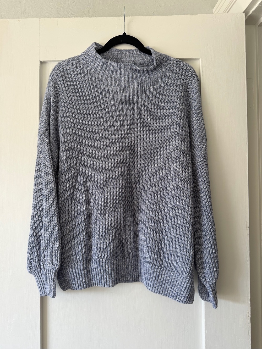 Cupcakes and Cashmere S Blue Grey Ribbed Mock Neck Knit Pullover Sweater